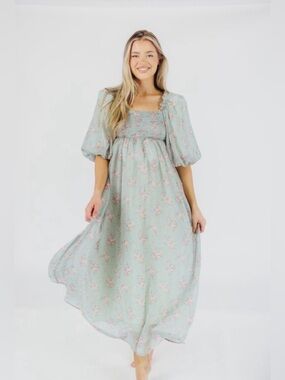 NWT Worth Collective Melody Maxi Dress S Turquoise Floral Maternity Cottagecore